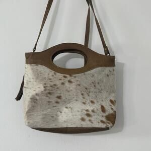 Myra Large Cowhide Purse Bag Brown & Cream Tote